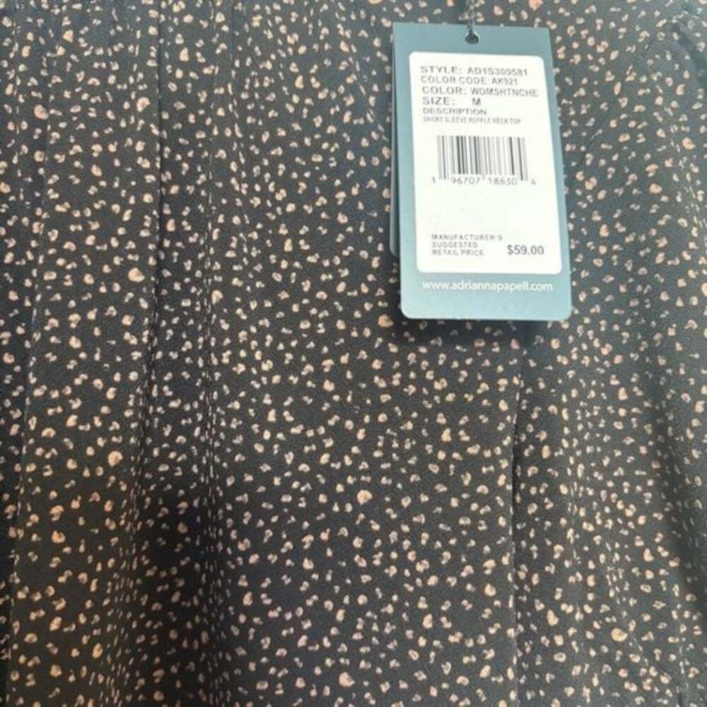 Adrianna Papell Medium Black Copper Metallic Ruffle Neck Blouse NWT - Picture 3 of 7